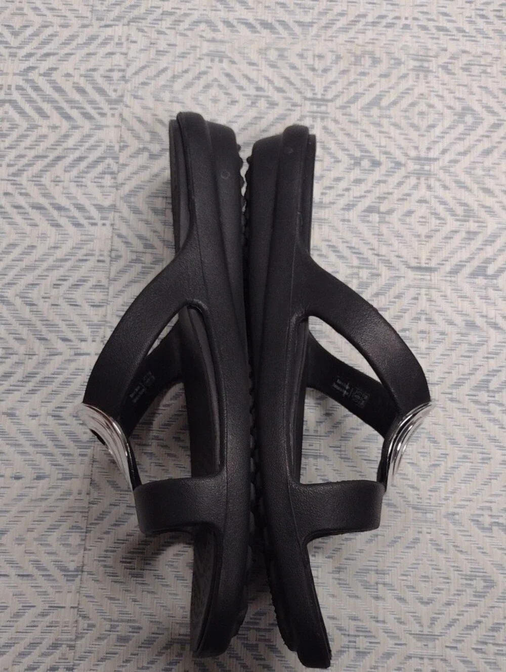 CROCS Black Slide Sandals with Silver Ring Detail